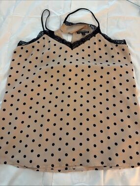 Express Beige Polka Dot Cami with Black Lace Trim